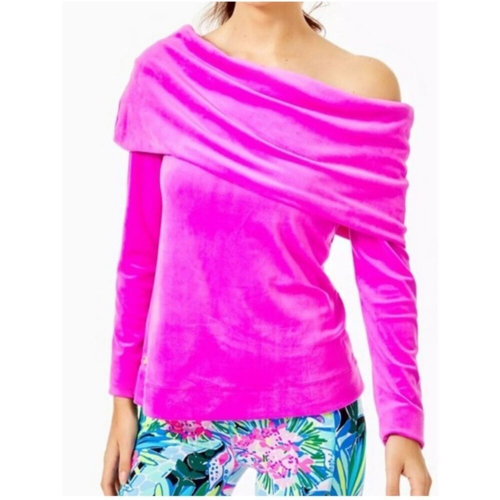 Lilly Pulitzer Belinda Velour Off the Shoulder Top in Elderberry